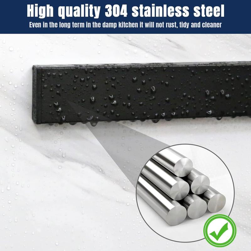 Dmore Magnetic Knife Holder for Wall-With 3 Hooks, No Drilling 16 Inch Black Knife Magnetic Strip, Powerful Knife Magnet Rack, Include Adhesive Tape and Screws for Knives, Utensils, and Tools