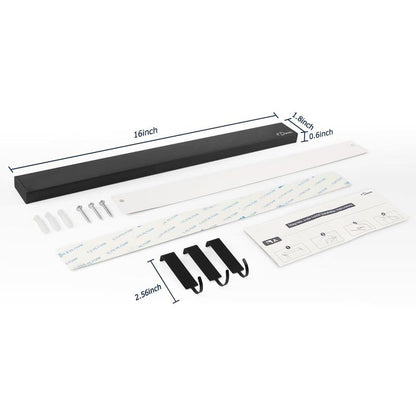 Dmore Magnetic Knife Holder for Wall-With 3 Hooks, No Drilling 16 Inch Black Knife Magnetic Strip, Powerful Knife Magnet Rack, Include Adhesive Tape and Screws for Knives, Utensils, and Tools